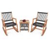 3 Piece Outdoor Wood Patio Furniture Rocking Chair Table Bistro Set