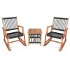 3 Piece Outdoor Wood Patio Furniture Rocking Chair Table Bistro Set