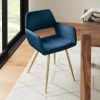 Set of 2 Modern Blue Velvet Upholstered Dining Chair with Gold Metal Legs