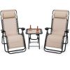 3 Piece Folding Portable Reclining Lounge Chairs Table Set Tan