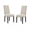 Set of 2 Modern Beige Cream Fabric Upholstered Dining Chair with Black Wood Legs