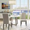 Set of 2 Modern Beige Cream Fabric Upholstered Dining Chair with Black Wood Legs