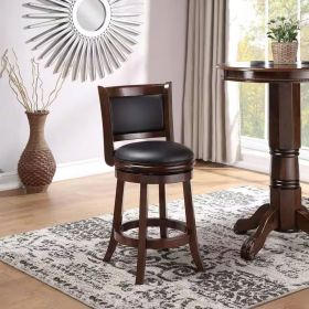 Counter Height Barstool in Dark Brown Wood Finish with Black Padded Swivel Seat