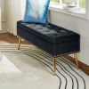 Mid-Century Modern End of Bed Storage Bench with Black Velvet Seat and Gold Legs