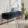 Mid-Century Modern End of Bed Storage Bench with Black Velvet Seat and Gold Legs