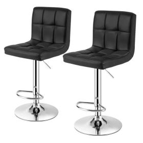 Set of 2 Modern Adjustable Height Bar Stools with Black PU Leather Swivel Seat