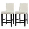 Set of 2 Modern Kitchen Dining Barstools w/ Black Wood Legs and Beige Linen Seat