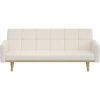 Modern Mid-Century Futon Sleeper Sofa Bed in Sherpa Ivory Fabric Upholstery