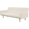 Modern Mid-Century Futon Sleeper Sofa Bed in Sherpa Ivory Fabric Upholstery