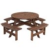 Espresso Wooden 8 Seater Picnic Table Umbrella Hole