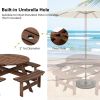 8-Set Outdoor Solid Wood Round Picnic Table with 4 Benches Patio Garden Dining Set