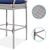 Set of 2 Grey Indoor/Outdoor Wicker Bar Stools w/ 2 Blue Cushions