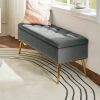 Mid-Century Modern End of Bed Storage Bench with Gray Velvet Seat and Gold Legs