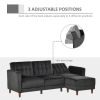 Modern Mid-Century Reversible L-Shaped Sectional Sleeper Sofa in Black Velvet