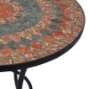 Round Outdoor Patio Bistro Table Grey/Orange Mosaic Tiles and Metal Frame