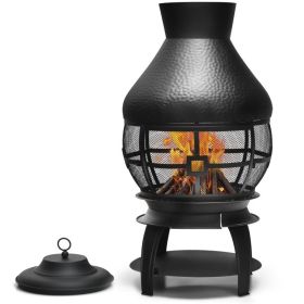 Black Rustic Iron Wood Burning Chiminea Fire Pit