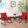 Outdoor 3-Piece Patio Furniture Rocking Chairs Table Set with Red Cushions