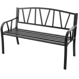 benBlack Metal 2-Person Outdoor Garden Bench with Armrest - 660 lbs. Max Weight