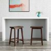 Set of 2 Farmhouse Counter Height Saddle Bar Stools in Brown Walnut Wood Finish