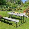 Folding White HDPE Picnic Table with 2 Benches Outdoor Patio Furniture Set