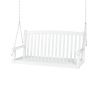 White Acacia Wooden Curved Back Hanging Porch Swing Bench with Mounting Chains