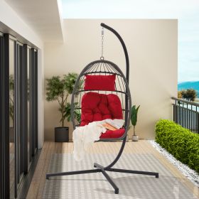 Outdoor Garden Rattan Egg Swing Chair Hanging Chair PE Chair Red Cushion