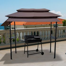 8x4ft Grill Gazebo; metal gazebo with Soft Top Canopy and Steel Frame with hook and Bar Counters; Fabric Light Brown