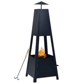 Fire Pit Black 13.8"x13.8"x39" Steel