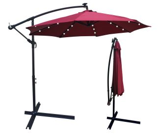 10 ft Outdoor Patio Umbrella Solar Powered LED Lighted Sun Shade Market Waterproof 8 Ribs Umbrella with Crank and Cross Base for Garden Deck Backyard (SKU: W65627956)