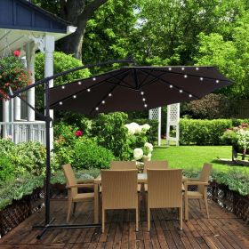 10 ft Outdoor Patio Umbrella Solar Powered LED Lighted Sun Shade Market Waterproof 8 Ribs Umbrella with Crank and Cross Base for Garden Deck Backyard (SKU: W65627957)