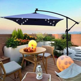 Rectangle 2x3M Outdoor Patio Umbrella Solar Powered LED Lighted Sun Shade Market Waterproof 6 Ribs Umbrella with Crank and Cross Base for Garden Deck (Color: as Pic)